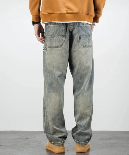 Oversized Men's Denim Jeans - Loose Straight Cut, Washed