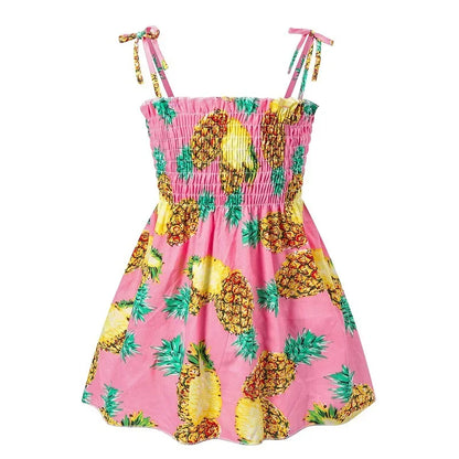 Soft girls' floral sundress - smocked bodice, polyester, for casual beach party