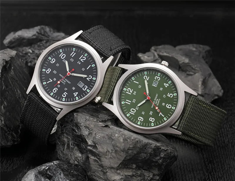 Quartz Field Watch Nylon Strap Military Style Date Luminous