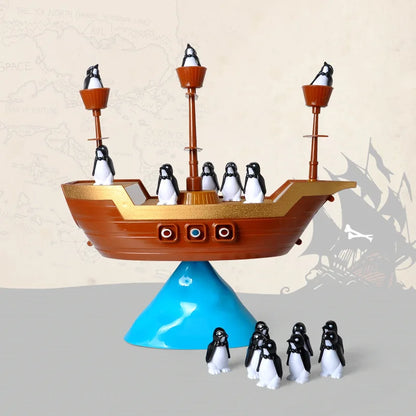 Kleurrijk piratenschip-evenwichtsspel - leuke pinguïnpuzzel voor kinderen, ouder-kindinteractie, ideaal verjaardagscadeau