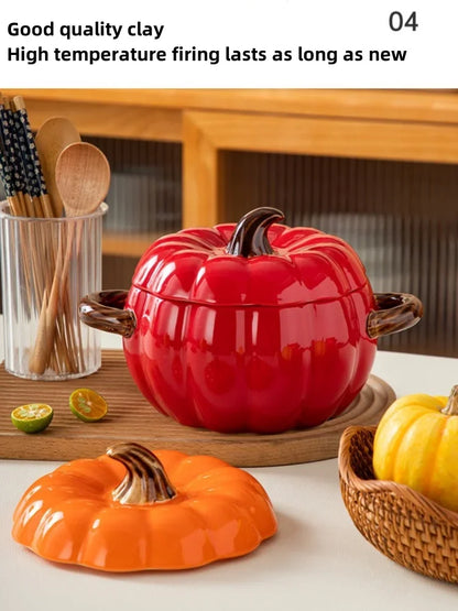 Pumpasoppsgryta 1.4L keramisk skål med lock Halloween