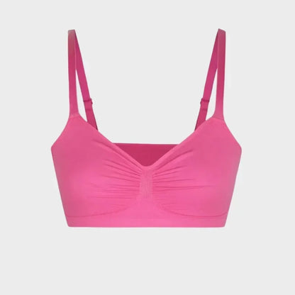 Breathable women's sports bra - ruched front, knit fabric, full-coverage, for yoga and running workouts