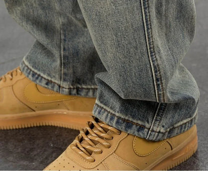 Oversized Men's Denim Jeans - Loose Straight Cut, Washed