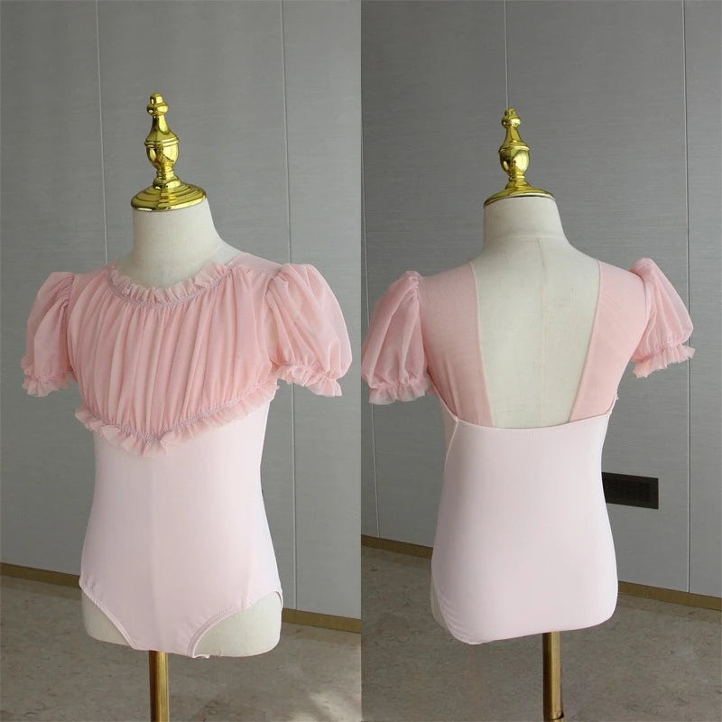 Set body leggero da balletto per ragazze - top con maniche a sbuffo, gonna tutu in tulle, poliestere, per lezione di danza