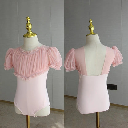 Set body leggero da balletto per ragazze - top con maniche a sbuffo, gonna tutu in tulle, poliestere, per lezione di danza
