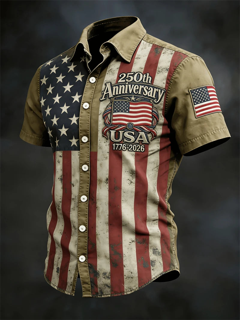 Soft Men's Hawaiian Shirt - Casual Short-Sleeve, 250th Anniversary USA Flag Design, Fourth Of July