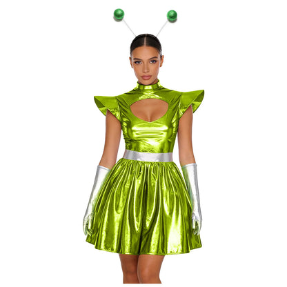 Zilverkleurige metallic astronauten-alien-tutu-jurk voor vrouwen, cosplayruimtecadetromper, Halloweenfeestjurk 2026