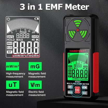Portable 3-in-1 EMF Meter with LCD Display for Electromagnetic Radiation Detection, High-Precision Sensor, and Multiple Measurement Modes-2