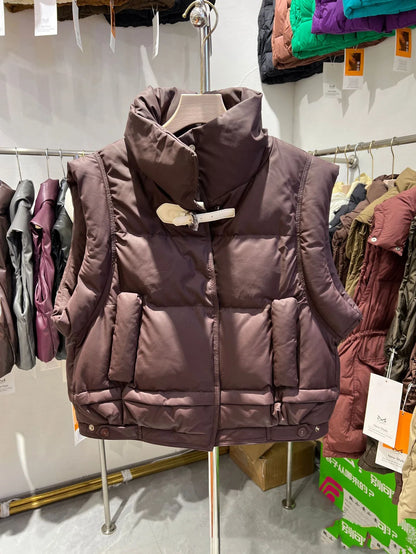 Warm Women’s Down Vest - Cropped Boxy, PU, Winter Layering