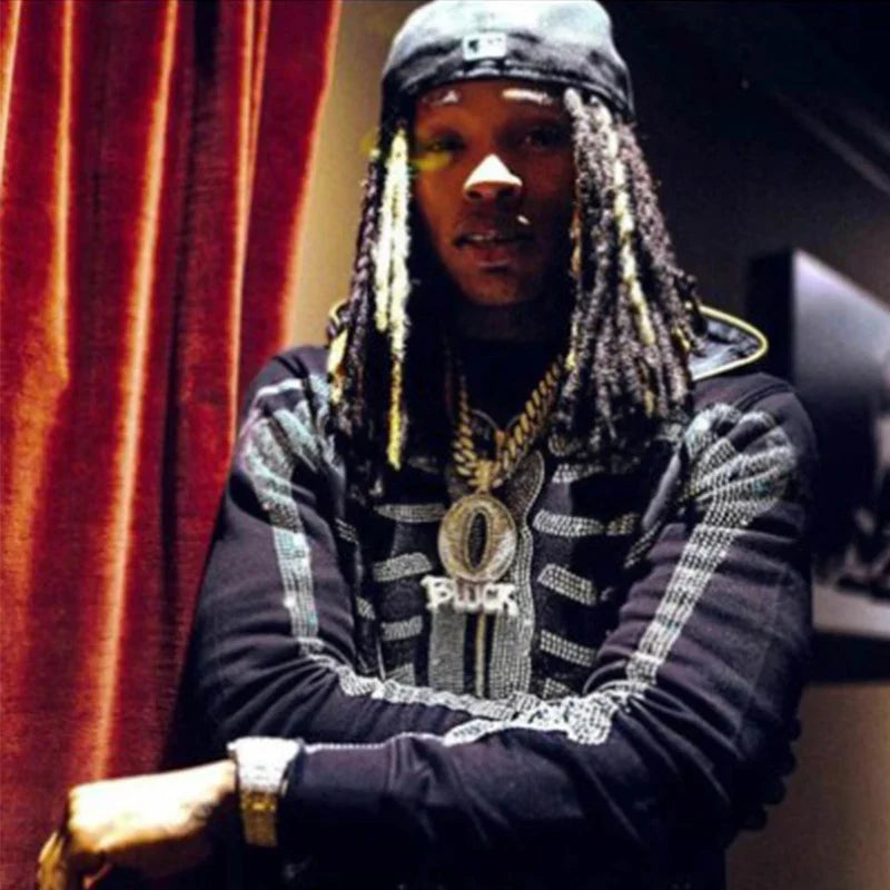 Overdimensjonert herre hettejakke med glidelås - Rhinestone skjelett, bomull