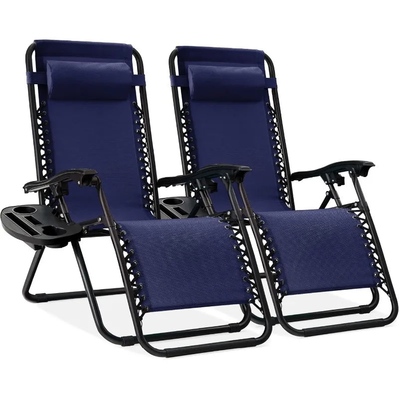 Adjustable Steel Mesh Zero Gravity Lounge Chairs with Cup Holders & Pillows - Portable Recliners for Outdoor Relaxation and Comfort