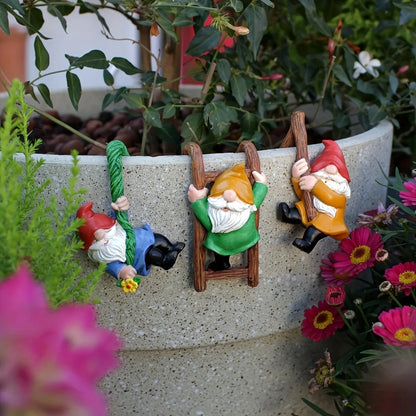 Set di Ornamenti Gnomo da Giardino - 3 Pezzi Figurine Nani in Resina da Appendere per Mini Giardino Micro Paesaggio Decorazione Esterna Primavera