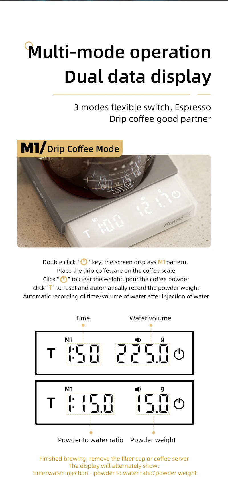 Coffee Scale Rechargeable Digital 0.1g Precision With Timer