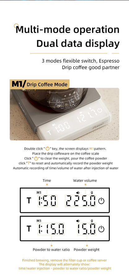 Coffee Scale Rechargeable Digital 0.1g Precision With Timer