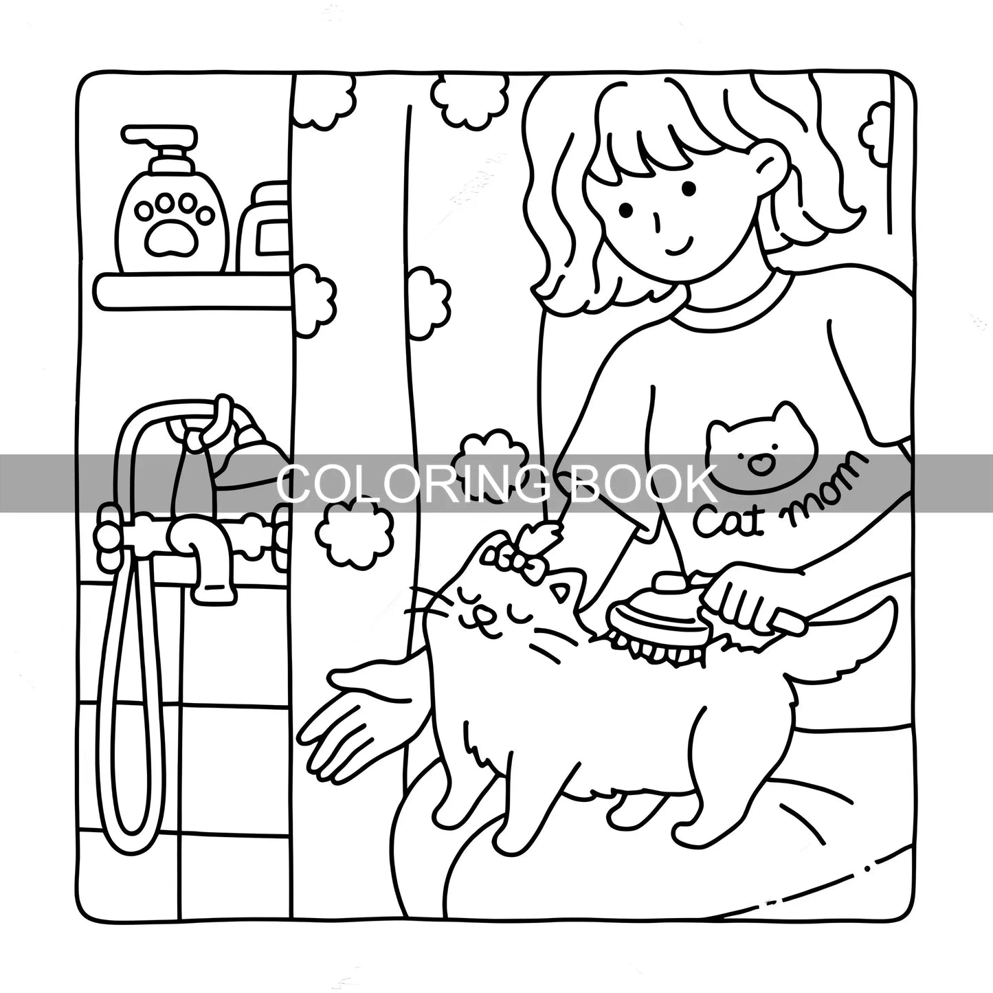 Coloring Book 24-Page Cat Family Life Scenes Relaxation Easter Gift Idea For Stress Relief