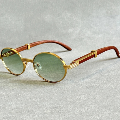Træmode solbriller til kvinder og mænd - Vintage ovale designerbriller, UV-beskyttelse