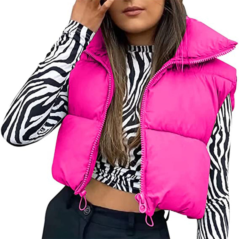 Warm Women’s Puffer Vest - Cropped Boxy, Polyester, Winter