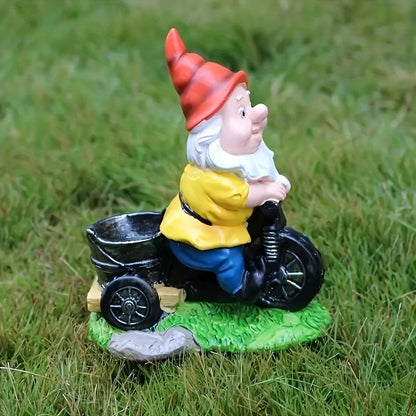Statua gnomo da giardino in bicicletta resina resistente decorazione esterna carretto di fiori ornamento nano autunno 2026