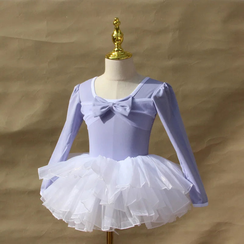 Set body leggero da balletto per ragazze - top con maniche a sbuffo, gonna tutu in tulle, poliestere, per lezione di danza