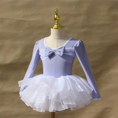 Set body leggero da balletto per ragazze - top con maniche a sbuffo, gonna tutu in tulle, poliestere, per lezione di danza