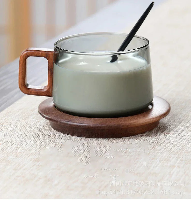 200ml Tea Infuser Cup Heat Resistant Glass Mug Wood Handle