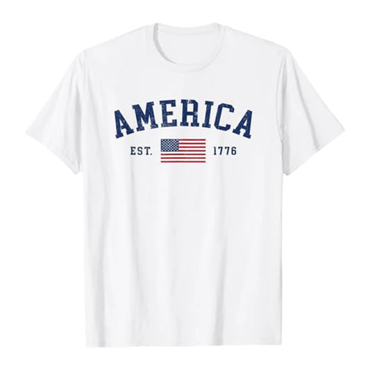 Soft unisex T-shirt - crew-neck graphic America EST. 1776 flag, cotton, casual wear