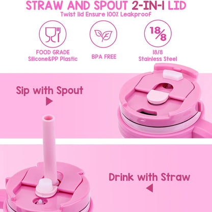 Botella Térmica para Niños 420ML Vaso Aislado de Acero Inoxidable con Asa y Pajilla, Regalo de Navidad 2025