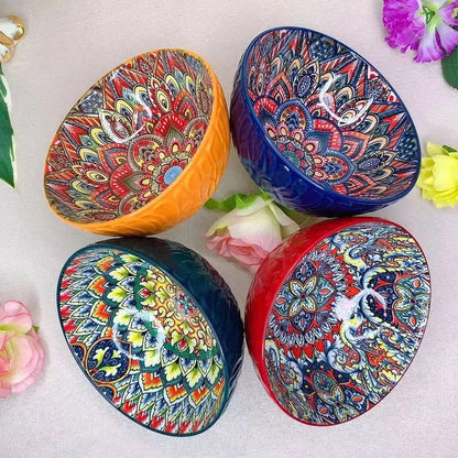 Boheemse keramische kommen set bloemmotief serveerschalen veelzijdig