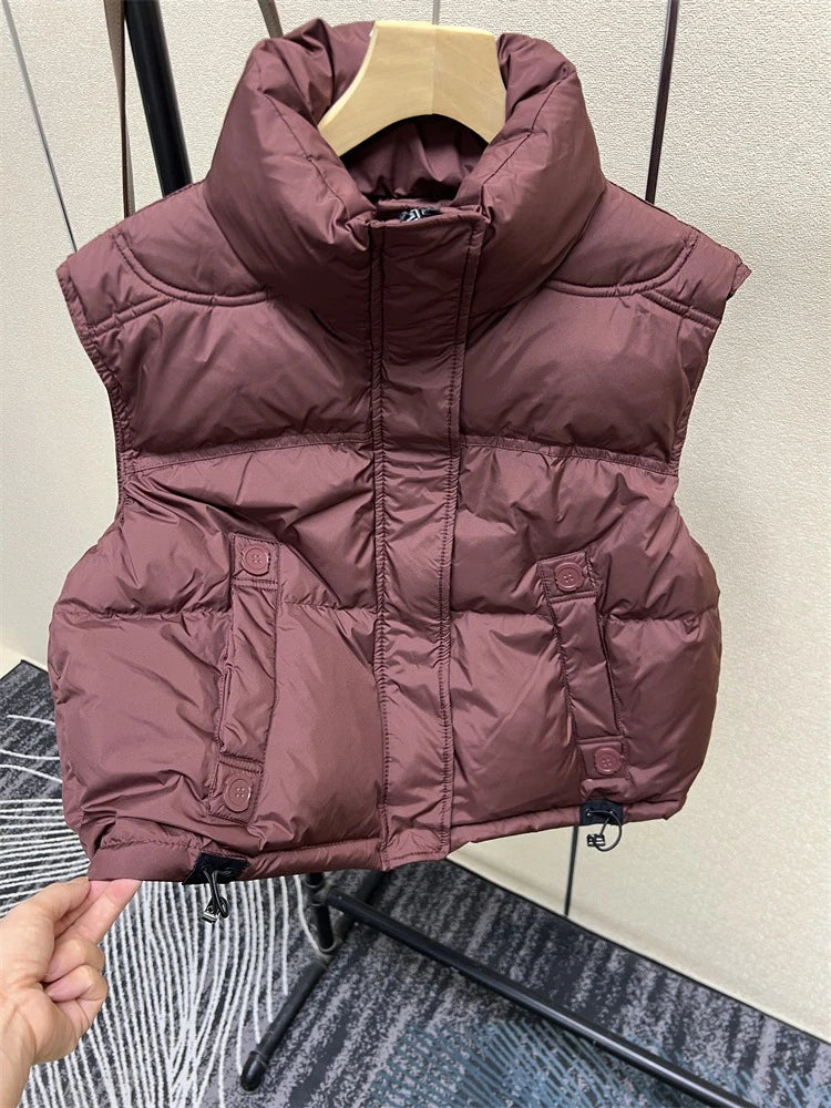 Warm Women’s Down Vest - Stand Collar, Duck Down, Winter