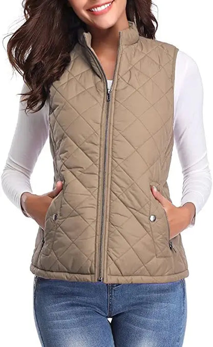 Lightweight Women Quilted Vest - Stand Collar Cotton Winter