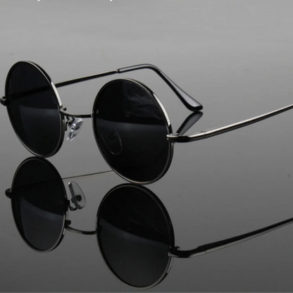 Retro Vintage Round Polarized Sunglasses Men Women Alloy Frame UV400 Black Lens Eyewear