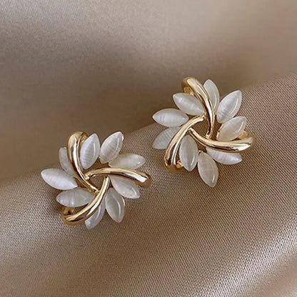 Crystal Flower Earrings Pearl Drop Gold Tone – Korean Style Party Jewelry, Fall 2026 Gift Idea
