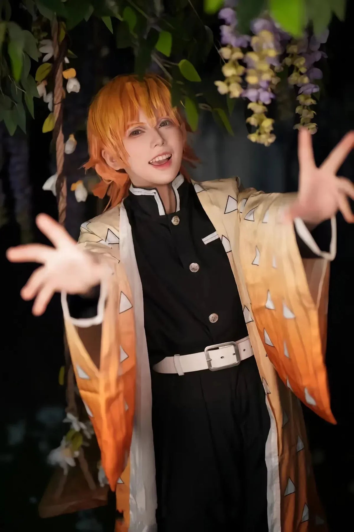 Demon Slayer Agatsuma Zenitsu Kimono Cosplay Costume Set with Wig for Adults Halloween 2026