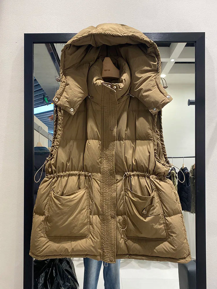 Lightweight Relaxed Women Down Vest - Hooded, Down, Winter