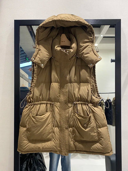 Lightweight Relaxed Women Down Vest - Hooded, Down, Winter