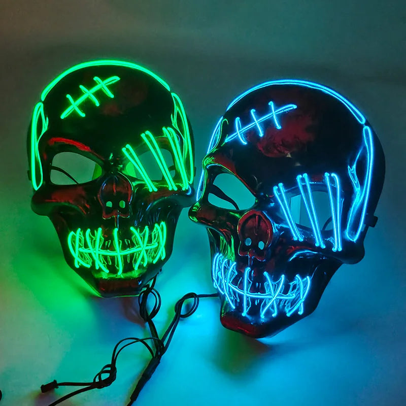 LED Glowing Skull Mask Full Face Halloween 2025 Cosplay