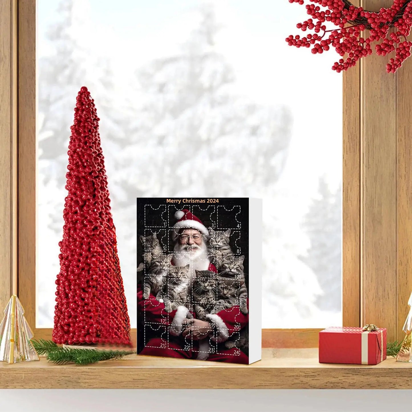 Calendario de Adviento de Gato 24 Días Adornos de Árbol Navidad