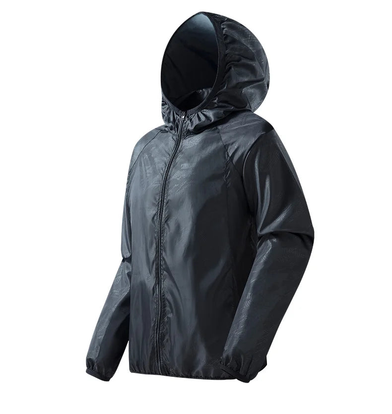 Chaqueta impermeable para hombre para senderismo - con capucha, de secado rápido, poliéster