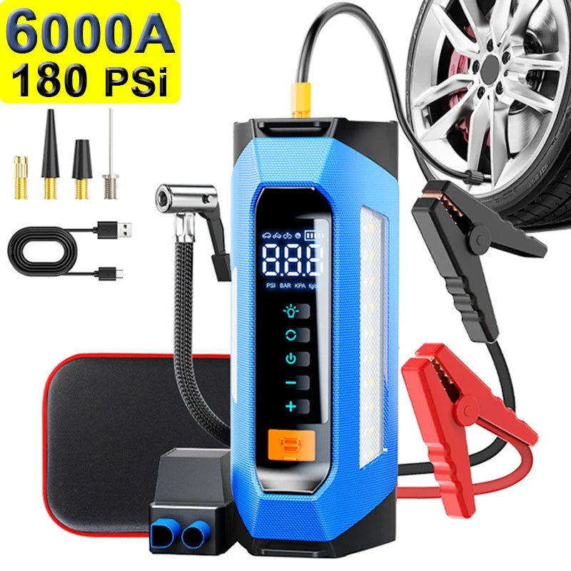 Auto Starthilfe Tragbare Powerbank 12V Mit Luftkompressor 6000A Spitzenwert Notstart 180 PSI Ablauf 2025