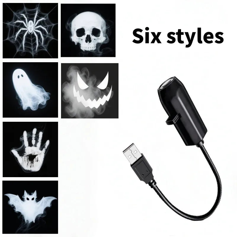 Proyector de Halloween Luz USB Lámpara Proyector LED con Patrones Intercambiables de Fantasma y Calavera Decoración de Techo y Pared Otoño 2025