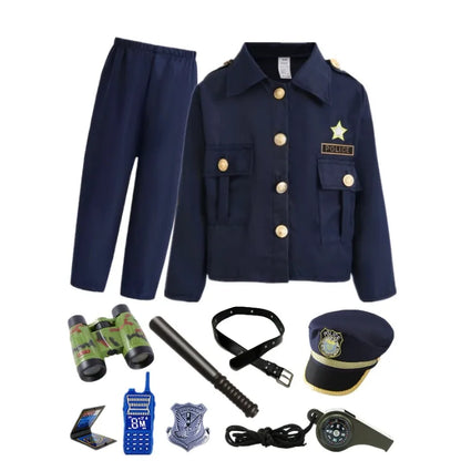 Cosplaykostuumset voor kinderen als politieagent, met jas, broek, pet en accessoires voor Halloweenfeestjes 2026