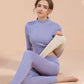 Velvet Thermal Underwear Set for Women - Warm Mid-High Collar Base Layer, Seamless Loungewear for Winter