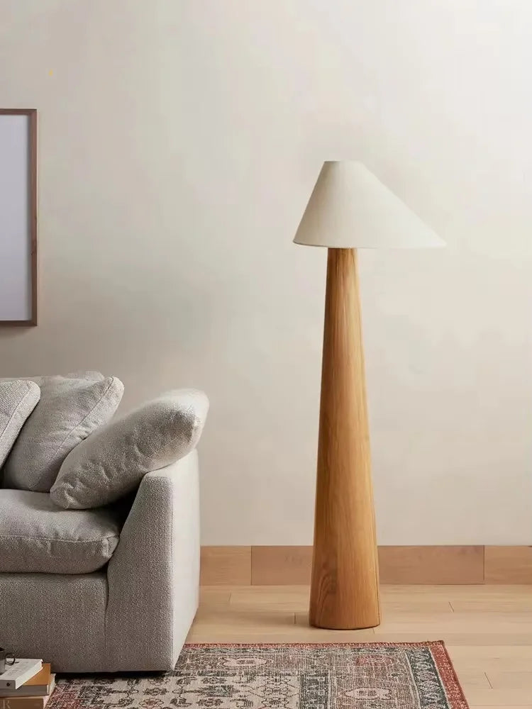 Japandi Conical Oak Floor Lamp Wabi Sabi Retro Lighting Home Decor