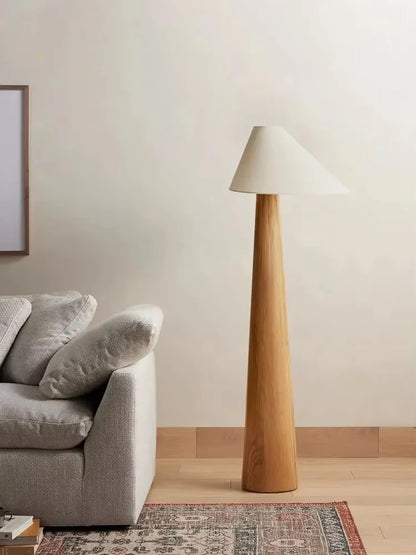 Japandi Conical Oak Floor Lamp Wabi Sabi Retro Lighting Home Decor