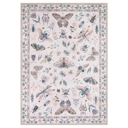 Insect Print Area Rug Teal Washable Non Slip Living Room