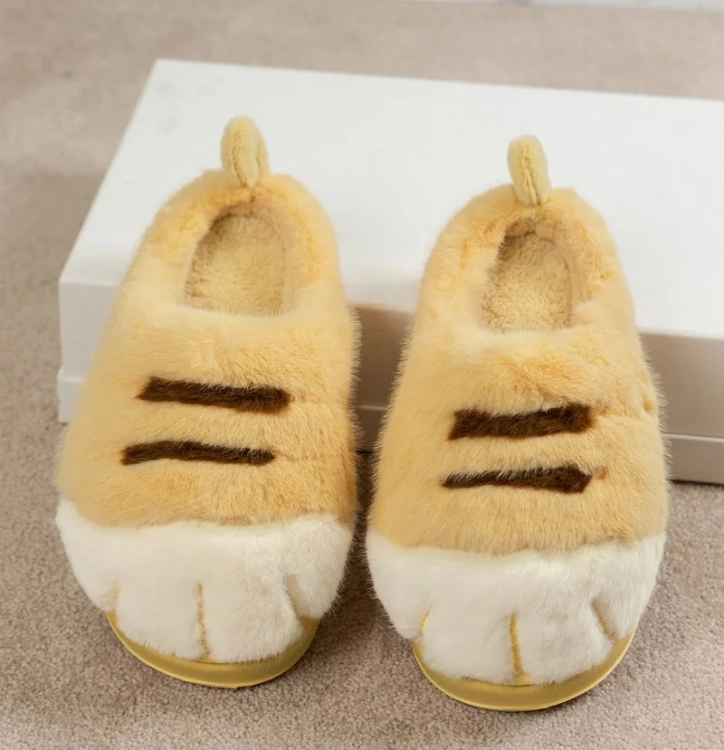 Pantofole calde e accoglienti unisex - design con zampa di gatto in peluche, pelliccia sintetica, uso interno per l'inverno