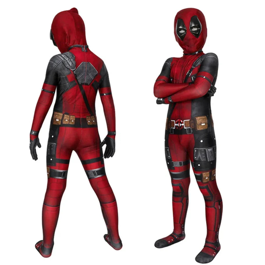 Adult & Kids Deadpool Costume with Mask and Complete Accessories - Marvel Superhero Outfit for Halloween and Cosplay Events