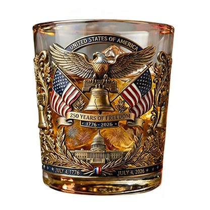 Patriotic Whiskey Glass Hand Blown Eagle Glassware USA 250th Anniversary Rotating Cup Gift Idea