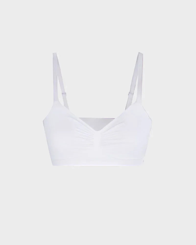 Breathable women's sports bra - ruched front, knit fabric, full-coverage, for yoga and running workouts