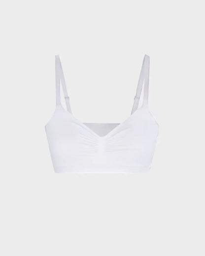 Breathable women's sports bra - ruched front, knit fabric, full-coverage, for yoga and running workouts